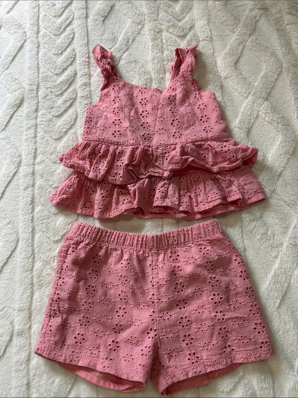 Pink Eyelet Ruffled Tank and Shorts Set